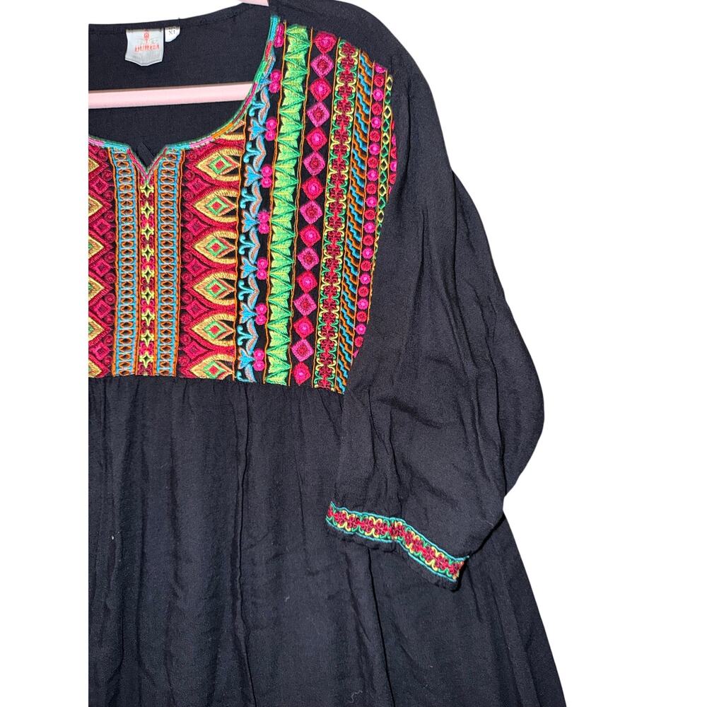 Durga embroidered black dress with multicolor short XL resort vacation tropical - Picture 5 of 5
